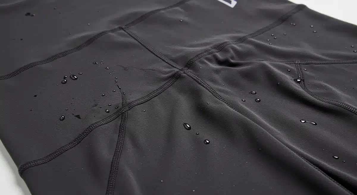 Close-up of technical fabric on high-performance athletic leggings