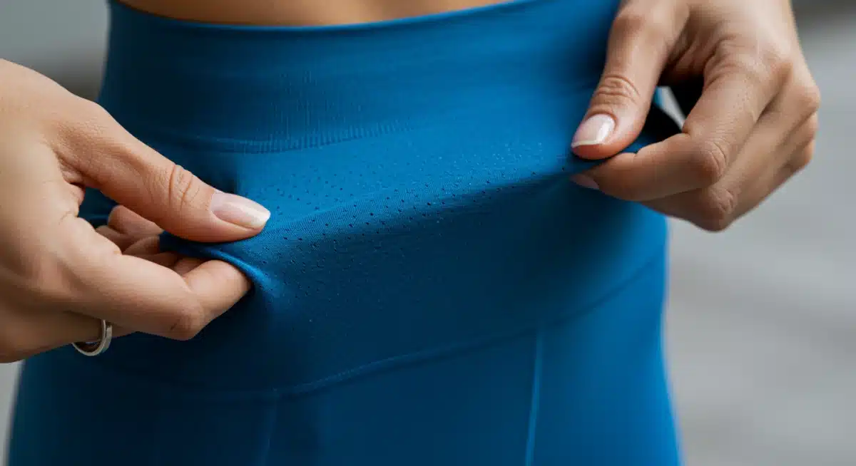 Close-up of flexible and breathable fitness wear fabric