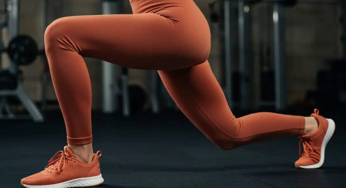Close-up of terracotta fitness leggings demonstrating fabric texture and color