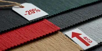 Colorful textile swatches with rising price tag indicating tariff impact