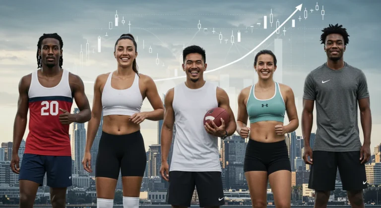Athletes in stylish sports fashion celebrating record endorsement deals