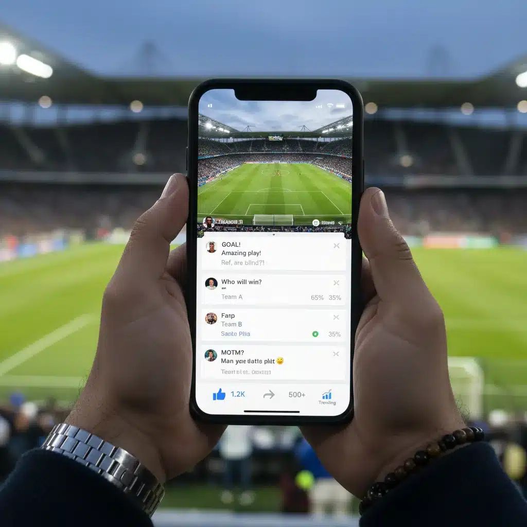 Smartphone displaying live sports event with interactive fan comments