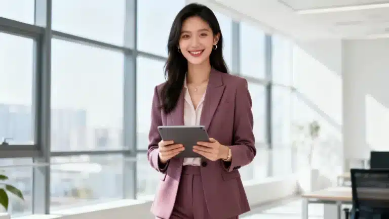 Professional woman in Shein power suit, ready for career success