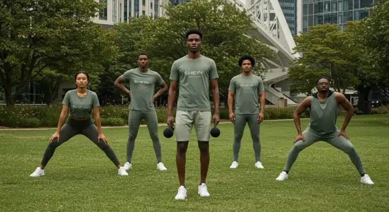 Shein 2026 sustainable activewear line in urban park