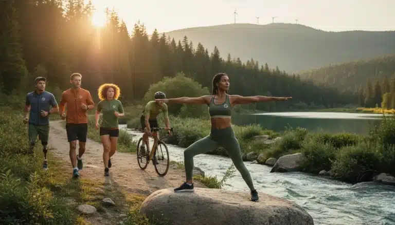 Athletes in eco-friendly fitness apparel