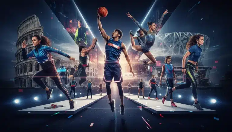 Athletes showcasing innovative sportswear from 2026 fashion collaborations, blending performance and style.
