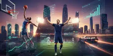 Dynamic visual of sports events, streaming interfaces, and revenue growth charts for 2026 streaming deals